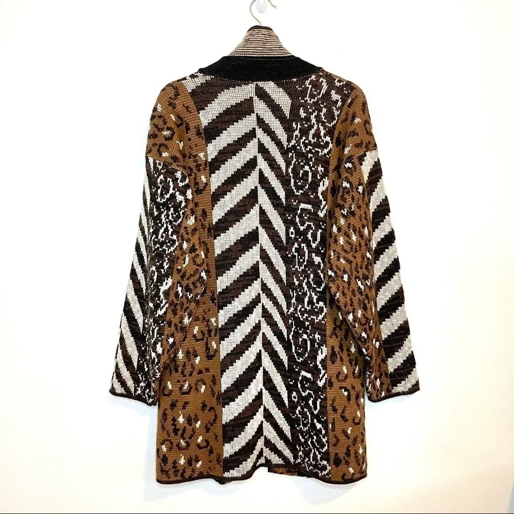 Vintage Colter Bay Mixed Pattern Longline Open Front Cardigan Sweater Large XL